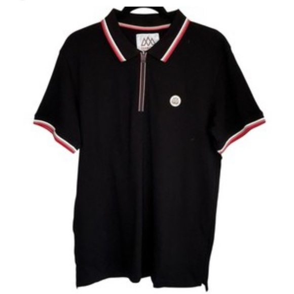 Chamonix Mont Blanc 1/4 Zip Polo Men Large Black Golf Athleisure Preppy Vacation - Picture 1 of 6